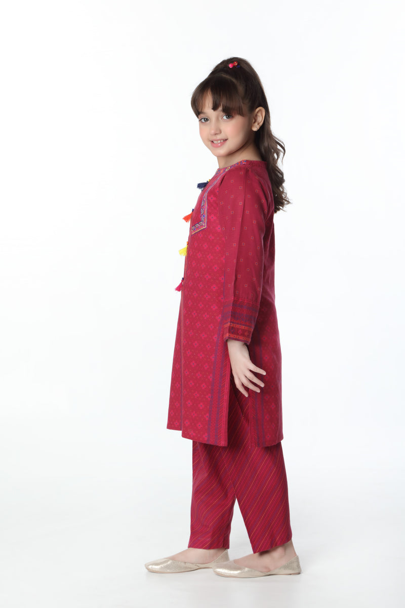 Digital Printed Embroidered Embellished Kurti with Shalwar (DGKS-106)