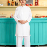 Boys White Kurta Shalwar Set (MSKZBS-10A)