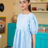 Peplum Top With Bubble Sleeves (SSGTU-957)