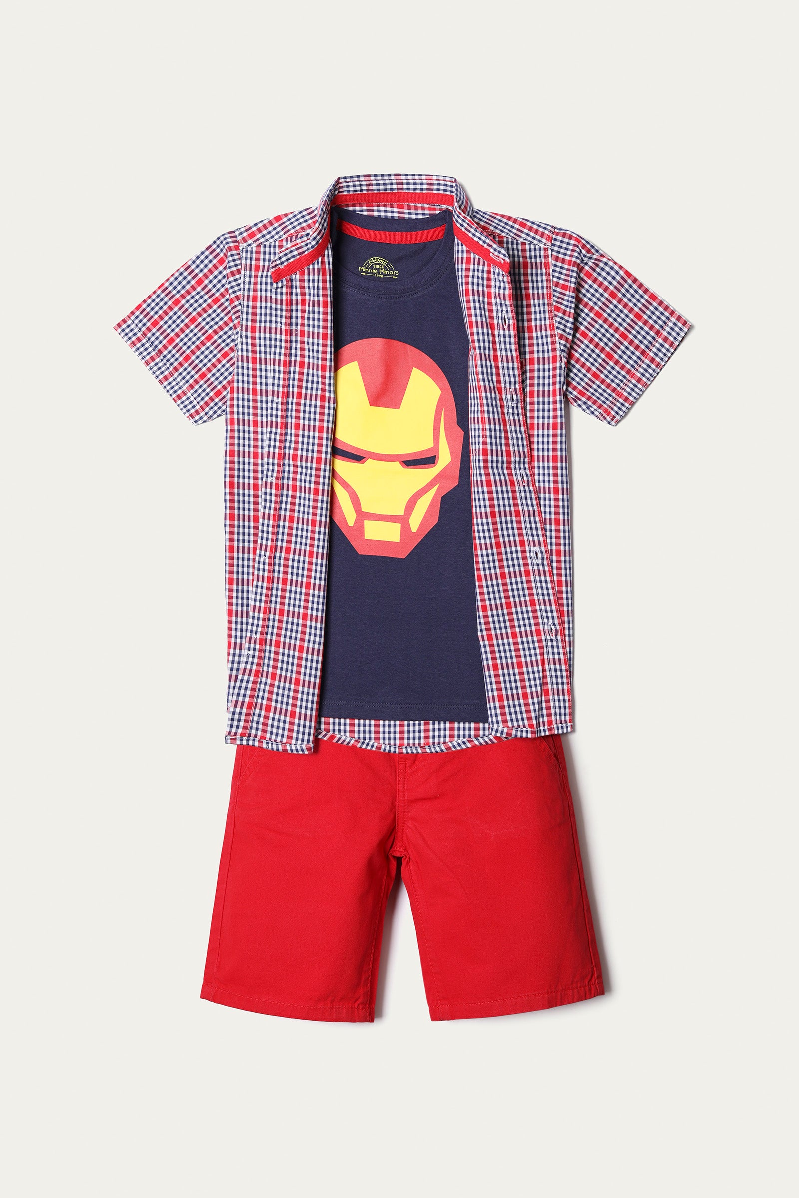 SHORT SLEEVE CHECKERED SHIRT WITH GRAPHIC T-SHIRT AND SHORTS (SST-133)