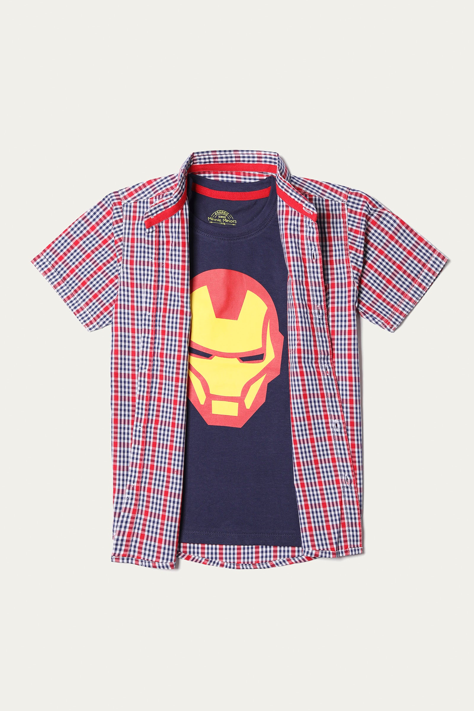 SHORT SLEEVE CHECKERED SHIRT WITH GRAPHIC T-SHIRT AND SHORTS (SST-133)