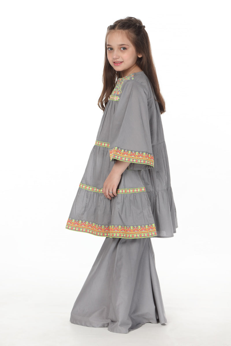 Embroidered Kameez & Gharara (GSK-487)