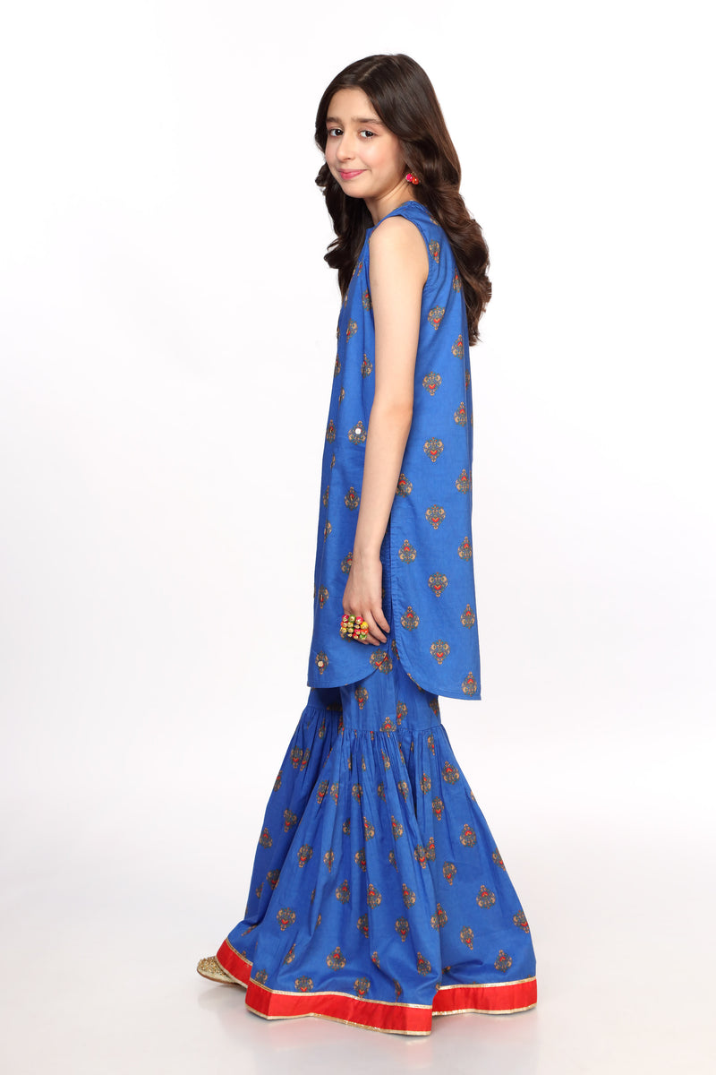 Digital Printed Embellished Kurti with Gharara & Separate Sleeve (DGKS-095)
